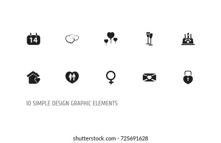 Set Of 10 Editable Amour Icons. Includes Symbols Such As Lovers, Cake, Romance And More. Can Be Used For Web, Mobile, UI And Infographic Design.