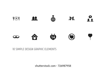 Set Of 10 Editable Amour Icons. Includes Symbols Such As Plate, World, Wedding And More. Can Be Used For Web, Mobile, UI And Infographic Design.