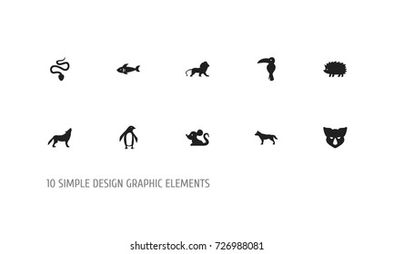 Set Of 10 Editable Animal Icons. Includes Symbols Such As Wolf, Wildcat, Diver And More. Can Be Used For Web, Mobile, UI And Infographic Design.