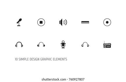 Set Of 10 Editable Audio Icons. Includes Symbols Such As Journalism Equipment, Pianoforte, Volume And More. Can Be Used For Web, Mobile, UI And Infographic Design.