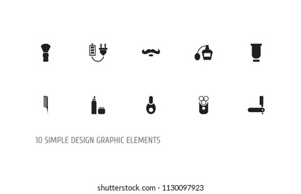 Set of 10 editable barber icons. Includes symbols such as knife, tube, barber tools and more. Can be used for web, mobile, UI and infographic design.