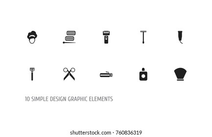 Set Of 10 Editable Barber Icons. Includes Symbols Such As Razor, Curler Device, Bristle And More. Can Be Used For Web, Mobile, UI And Infographic Design.