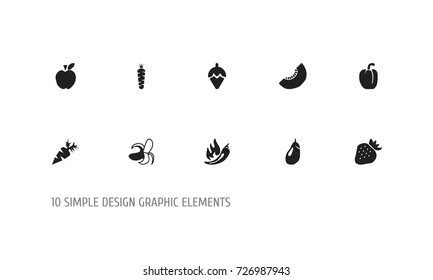 Set Of 10 Editable Berry Icons. Includes Symbols Such As Banana, Root Vegetable, Carrot And More. Can Be Used For Web, Mobile, UI And Infographic Design.