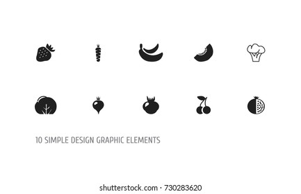 Set Of 10 Editable Berry Icons. Includes Symbols Such As Allium, Cauliflower, Garnet And More. Can Be Used For Web, Mobile, UI And Infographic Design.