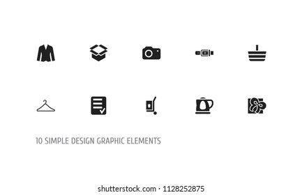 Set of 10 editable business icons. Includes symbols such as box clear, belt, giftbox and more. Can be used for web, mobile, UI and infographic design.