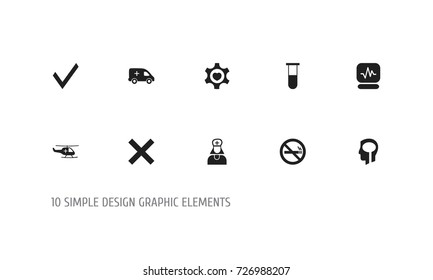 Set Of 10 Editable Care Icons. Includes Symbols Such As Medical Aviation, No Check, Stop Smoke And More. Can Be Used For Web, Mobile, UI And Infographic Design.