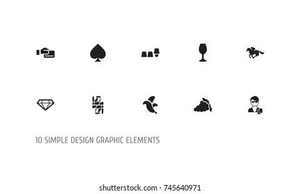 Set Of 10 Editable Casino Icons. Includes Symbols Such As Diamond, Wine, Cup Tricking And More. Can Be Used For Web, Mobile, UI And Infographic Design.