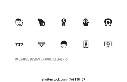 Set Of 10 Editable Casino Icons. Includes Symbols Such As Mobile Playing, Roulette On Monitor, Diamond And More. Can Be Used For Web, Mobile, UI And Infographic Design.