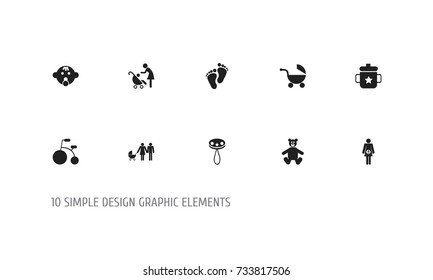 Set Of 10 Editable Child Icons. Includes Symbols Such As Teddy, Pregnancy, Footmark And More. Can Be Used For Web, Mobile, UI And Infographic Design.