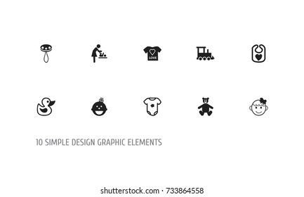 Set Of 10 Editable Child Icons. Includes Symbols Such As Daughter, Railway, Teddy And More. Can Be Used For Web, Mobile, UI And Infographic Design.