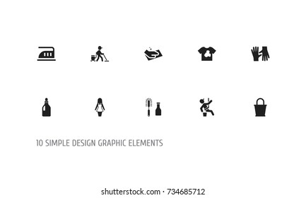 Set Of 10 Editable Cleanup Icons. Includes Symbols Such As Worker, Housekeeping, Skyscraper And More. Can Be Used For Web, Mobile, UI And Infographic Design.