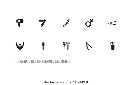 Set Of 10 Editable Coiffeur Icons. Includes Symbols Such As Salon, Blade, Equipments And More. Can Be Used For Web, Mobile, UI And Infographic Design.