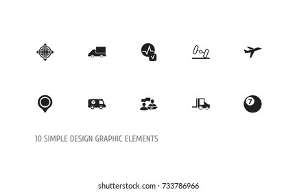 Set Of 10 Editable Complicated Icons. Includes Symbols Such As Camion, Police Vehicle, Position And More. Can Be Used For Web, Mobile, UI And Infographic Design.