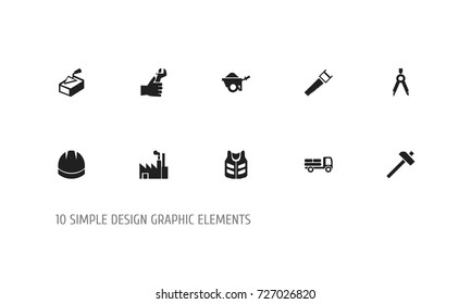 Set Of 10 Editable Construction Icons. Includes Symbols Such As Trolley, Hammer, Hardhat And More. Can Be Used For Web, Mobile, UI And Infographic Design.