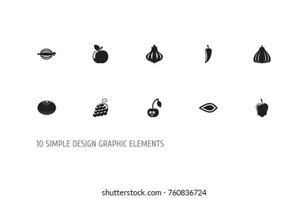 Set Of 10 Editable Cookware Icons. Includes Symbols Such As Orange, Juniper, Comical Garlic And More. Can Be Used For Web, Mobile, UI And Infographic Design.