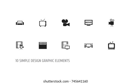 Set Of 10 Editable Filming Icons. Includes Symbols Such As Broadcast, Film, Camcorder And More. Can Be Used For Web, Mobile, UI And Infographic Design.