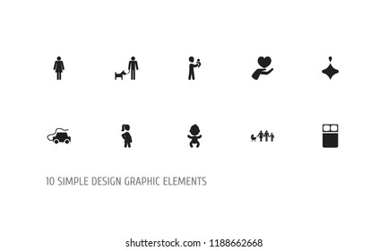 Set of 10 editable folks icons. Includes symbols such as newborn baby, grandson, save love. Can be used for web, mobile, UI and infographic design.