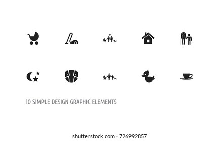 Set Of 10 Editable Folks Icons. Includes Symbols Such As Midnight, Family Dynasty, Bath Toys And More. Can Be Used For Web, Mobile, UI And Infographic Design.