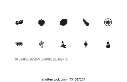 Set Of 10 Editable Food Icons. Includes Symbols Such As Parsley, Jungle Fruit, Muskmelon And More. Can Be Used For Web, Mobile, UI And Infographic Design.