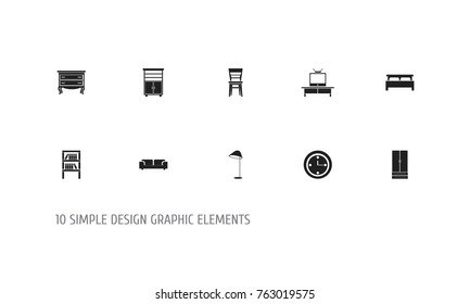 Set Of 10 Editable Furnishings Icons. Includes Symbols Such As Watch, Locker, Bearings And More. Can Be Used For Web, Mobile, UI And Infographic Design.