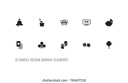 Set Of 10 Editable Game Icons. Includes Symbols Such As Shamrock, Backgammon, Gambling Cube And More. Can Be Used For Web, Mobile, UI And Infographic Design.