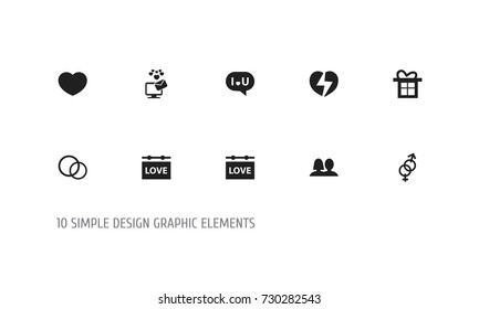 Set Of 10 Editable Heart Icons. Includes Symbols Such As Sexuality, Jewelry, Like And More. Can Be Used For Web, Mobile, UI And Infographic Design.