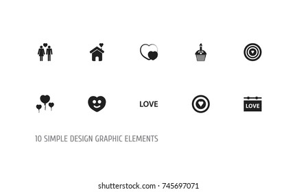 Set Of 10 Editable Heart Icons. Includes Symbols Such As Happy, Dartboard, Aim And More. Can Be Used For Web, Mobile, UI And Infographic Design.