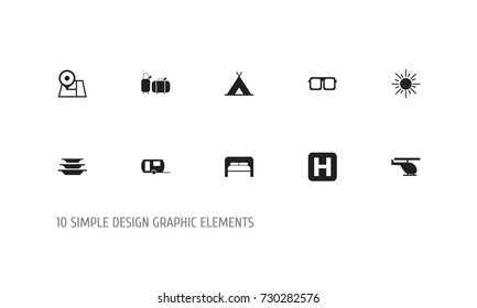 Set Of 10 Editable Holiday Icons. Includes Symbols Such As Chopper, Helipad, Sun And More. Can Be Used For Web, Mobile, UI And Infographic Design.