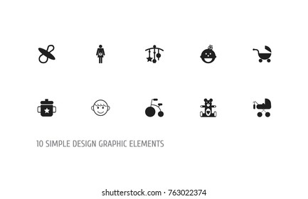 Set Of 10 Editable Infant Icons. Includes Symbols Such As Adorn, Daughter, Soothers And More. Can Be Used For Web, Mobile, UI And Infographic Design.
