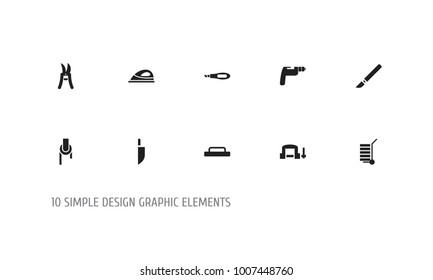 Set of 10 editable instrument icons. Includes symbols such as shipment, medical instrument, pruning shears and more. Can be used for web, mobile, UI and infographic design.