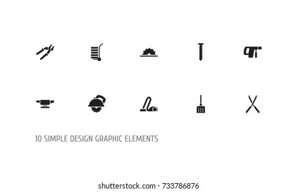 Set Of 10 Editable Instrument Icons. Includes Symbols Such As Digging, Sweeper, Shipment And More. Can Be Used For Web, Mobile, UI And Infographic Design.