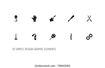 Set Of 10 Editable Instrument Icons. Includes Symbols Such As Garden Scissors, Excavate, Balance And More. Can Be Used For Web, Mobile, UI And Infographic Design.