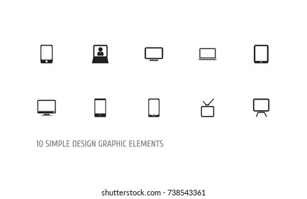 Set Of 10 Editable Instrument Icons. Includes Symbols Such As Touchscreen, Monitor, Notebook And More. Can Be Used For Web, Mobile, UI And Infographic Design.