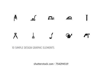 Set Of 10 Editable Instrument Icons. Includes Symbols Such As Dowel, Pliers, Sheave And More. Can Be Used For Web, Mobile, UI And Infographic Design.