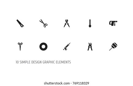 Set Of 10 Editable Instrument Icons. Includes Symbols Such As Excavate, Spoon, Shear And More. Can Be Used For Web, Mobile, UI And Infographic Design.