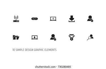 Set Of 10 Editable Internet Icons. Includes Symbols Such As Monitor, Wifi, Log In And More. Can Be Used For Web, Mobile, UI And Infographic Design.