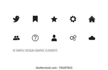 Set Of 10 Editable Internet Icons. Includes Symbols Such As bird, Bookmark, Gear And More. Can Be Used For Web, Mobile, UI And Infographic Design.