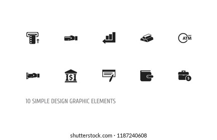 Set of 10 editable investment icons. Includes symbols such as deposit, automatic teller machine, wallet and more. Can be used for web, mobile, UI and infographic design.