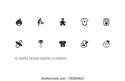 Set Of 10 Editable Kid Icons. Includes Symbols Such As Cheerful Child, Soothers, Changing Cloth Infant And More. Can Be Used For Web, Mobile, UI And Infographic Design.