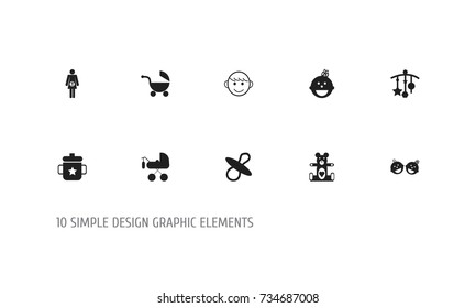 Set Of 10 Editable Kid Icons. Includes Symbols Such As Stroller, Adorn, Daughter And More. Can Be Used For Web, Mobile, UI And Infographic Design.