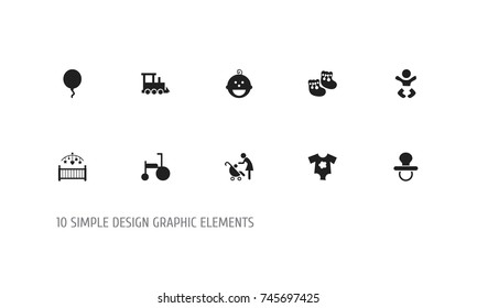 Set Of 10 Editable Kid Icons. Includes Symbols Such As Railway, Newborn Kid, Bike And More. Can Be Used For Web, Mobile, UI And Infographic Design.