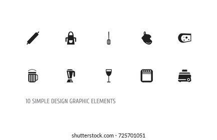 Set Of 10 Editable Kitchen Icons. Includes Symbols Such As Cooker, Breakfast, Potholder And More. Can Be Used For Web, Mobile, UI And Infographic Design.