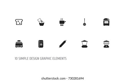Set Of 10 Editable Kitchen Icons. Includes Symbols Such As Multicooker, Baguette, Electric Stove And More. Can Be Used For Web, Mobile, UI And Infographic Design.