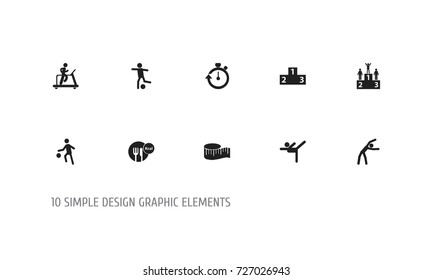 Set Of 10 Editable Lifestyle Icons. Includes Symbols Such As Football, Acrobatics, Healthy Food And More. Can Be Used For Web, Mobile, UI And Infographic Design.