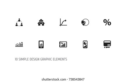 Set Of 10 Editable Logical Icons. Includes Symbols Such As Pie Graphic, Phone Statistics, Percent And More. Can Be Used For Web, Mobile, UI And Infographic Design.