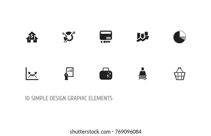 Set Of 10 Editable Logical Icons. Includes Symbols Such As Tablet Analysis, Credit Card, Circle Diagram And More. Can Be Used For Web, Mobile, UI And Infographic Design.