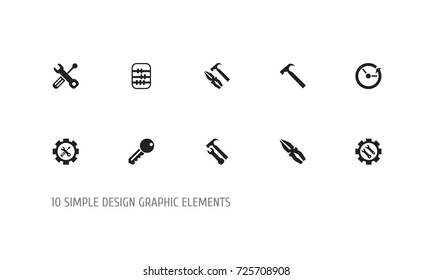 Set Of 10 Editable Mechanic Icons. Includes Symbols Such As Handle Hit, Time, Settings. Can Be Used For Web, Mobile, UI And Infographic Design.