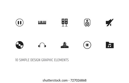 Set Of 10 Editable Mp3 Icons. Includes Symbols Such As Disc, Stop, Disco Club And More. Can Be Used For Web, Mobile, UI And Infographic Design.