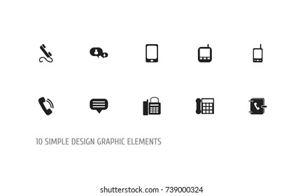 Set Of 10 Editable Phone Icons. Includes Symbols Such As Address Notebook, Calling Device, Office Telephone And More. Can Be Used For Web, Mobile, UI And Infographic Design.