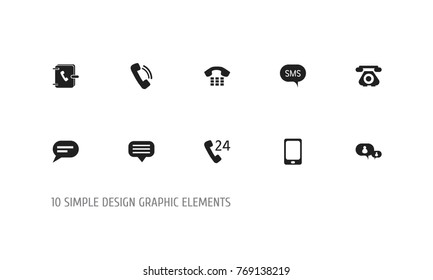 Set Of 10 Editable Phone Icons. Includes Symbols Such As Address Notebook, Talking, Message And More. Can Be Used For Web, Mobile, UI And Infographic Design.
